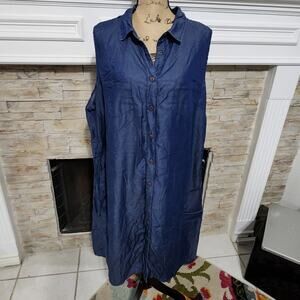 Avenue blue sleeveless pocket button down‎ dress plus size 26 28 4X